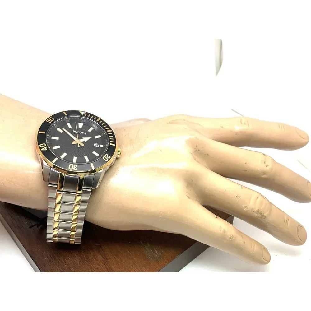 Bulova Men's Watch 98B394 Diver Black Dial Quartz Two Tone Stainless Steel 44mm